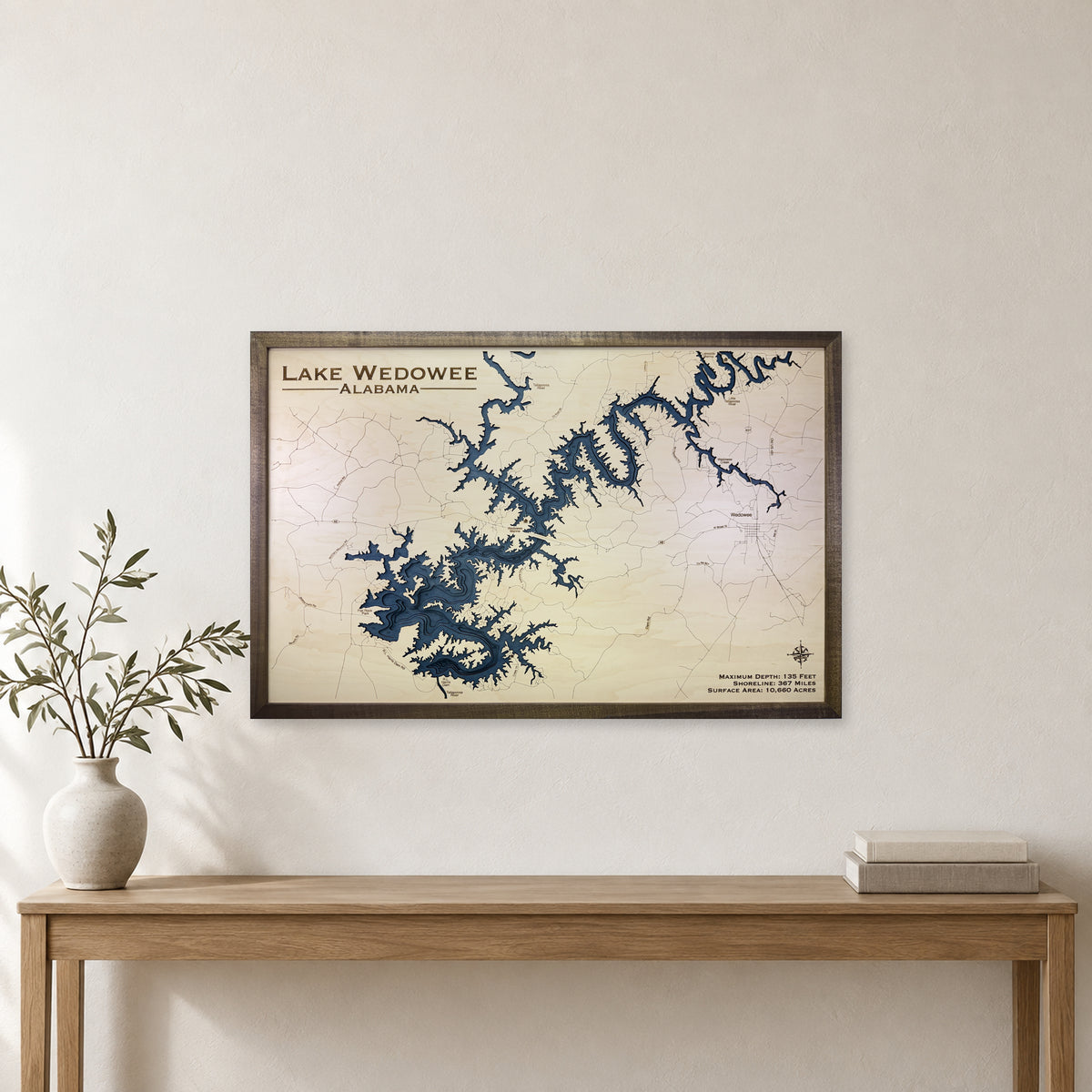 Lake Wedowee Alabama Wood Map — room mockup [MC20261007 q0529 efdfd4ad8ca5]
