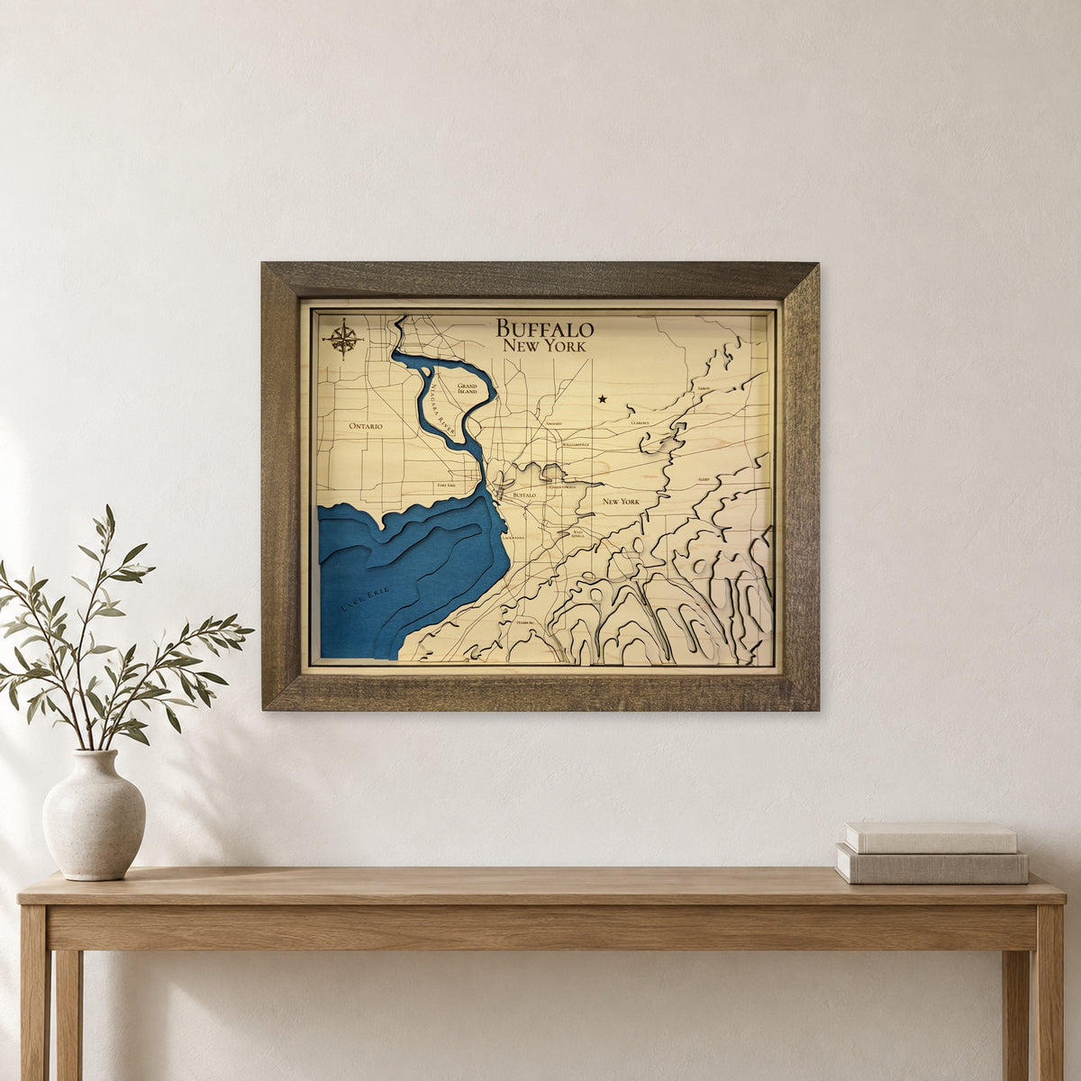 Buffalo New York Topographic Multilayer Wood Map — room mockup [MC20261007 q0592 81c5bbd3a997]