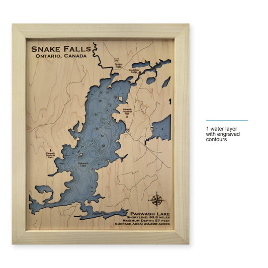 Snake Falls Pakwash Lake Ontario Wood Map — style-labeled photo [MC20261007 q0601 a79ef1ac09c7]