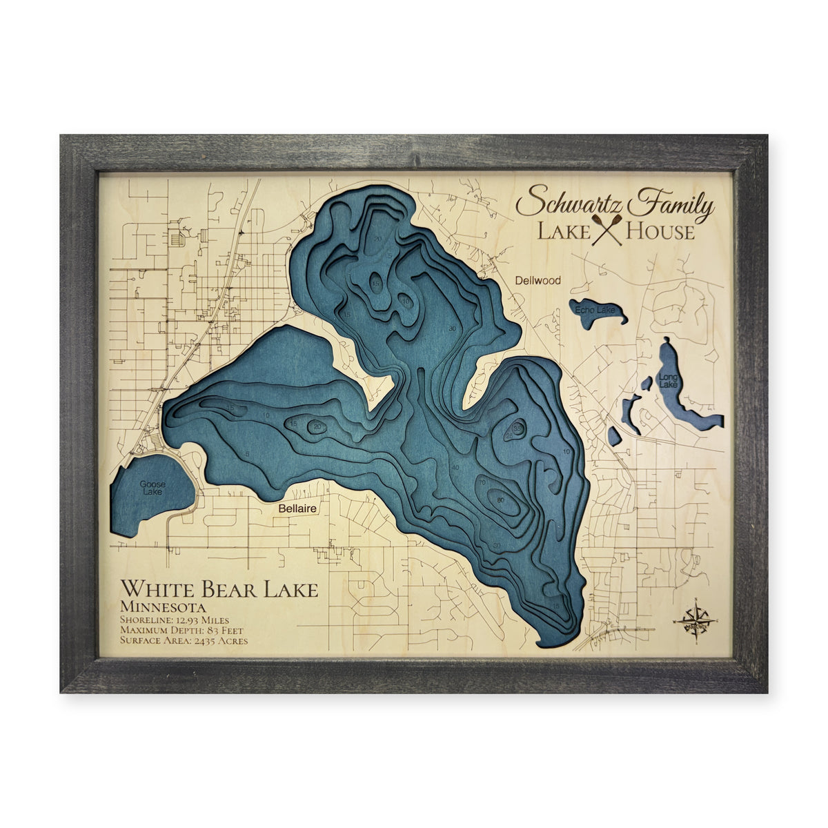 White Bear Lake Minnesota Wood Map — plain-background photo [MC20261007 q0603 5413f040697f]