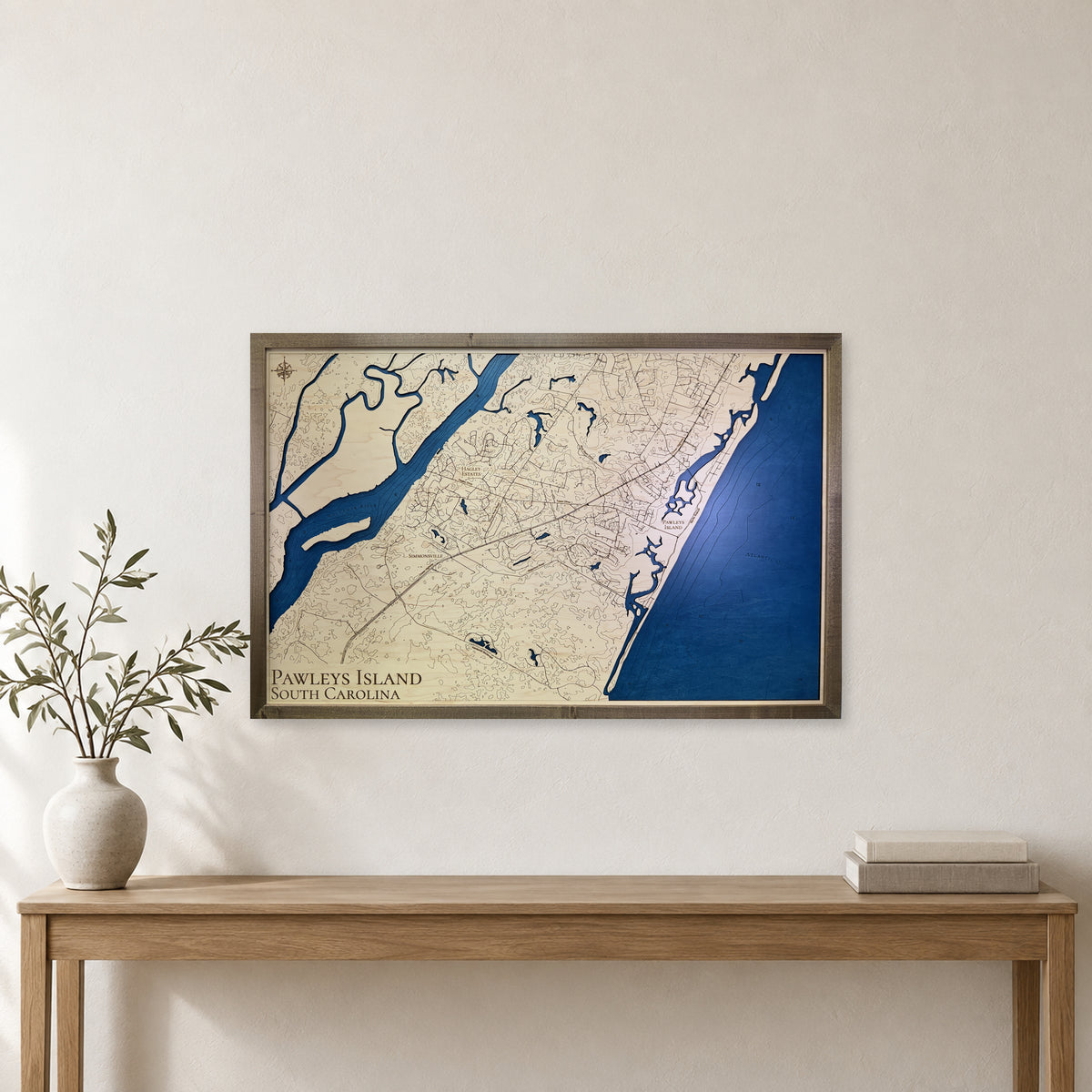 Pawleys Island South Carolina Wood Map — room mockup [MC20261007 q0607 eac961c53adc]