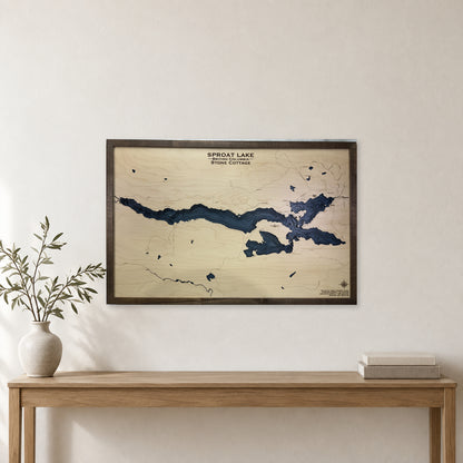 Sproat Lake British Columbia Wood Map — room mockup [MC20261007 q0750 c14198cbde80]
