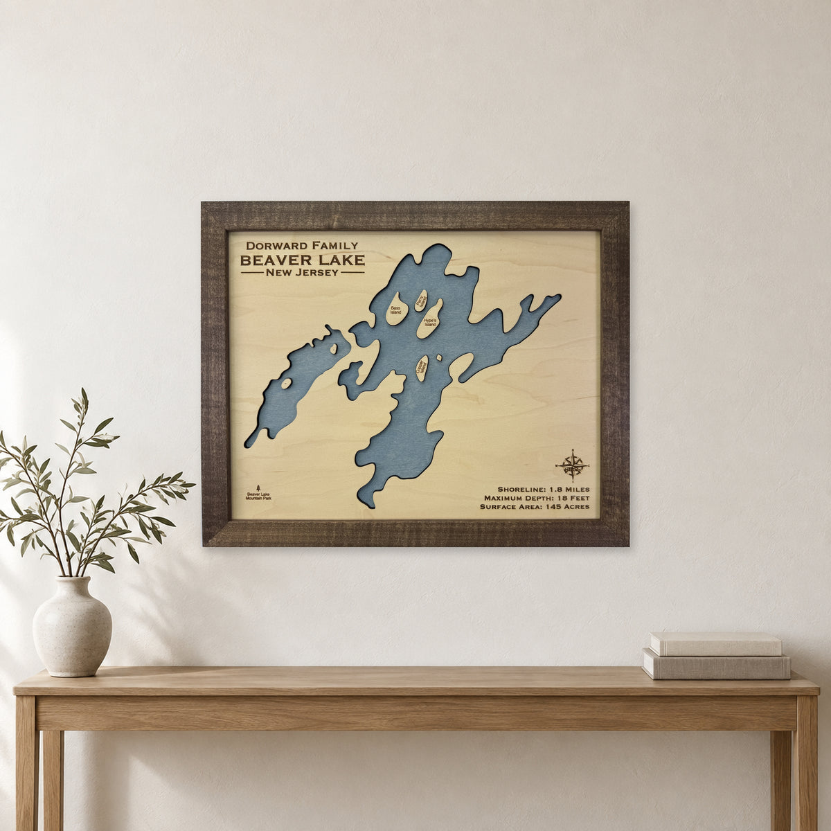 Beaver Lake New Jersey Wood Map — room mockup [MC20261007 q0892 0830966c725d]