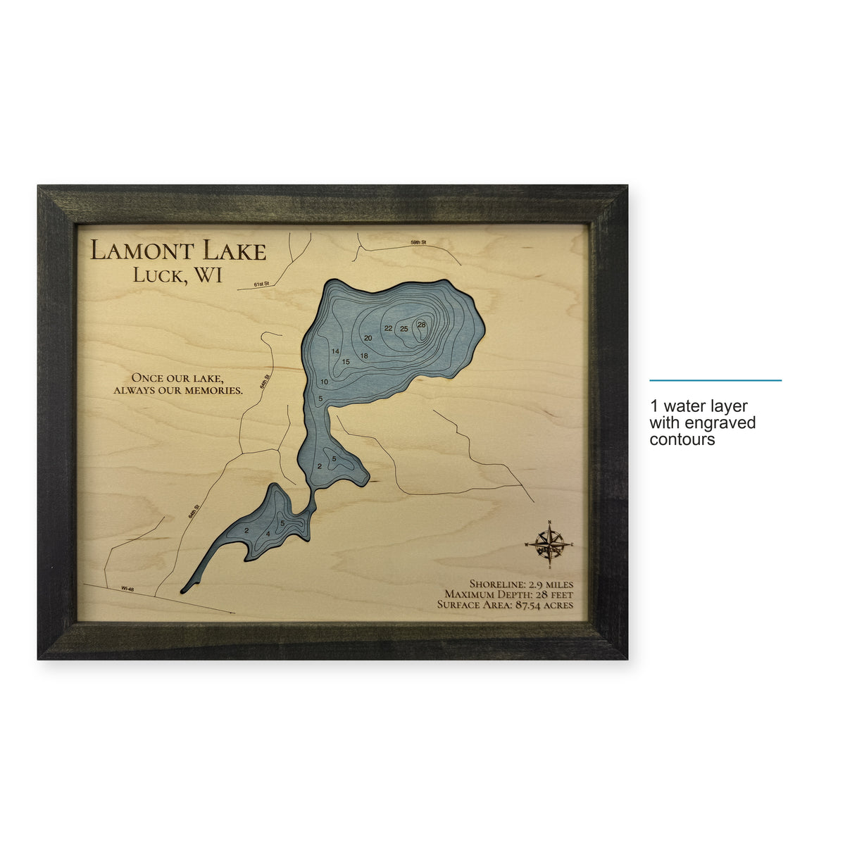 Lamont Lake Luck Wisconsin Wood Map — style-labeled photo [MC20261007 q0893 dbf24f03b486]