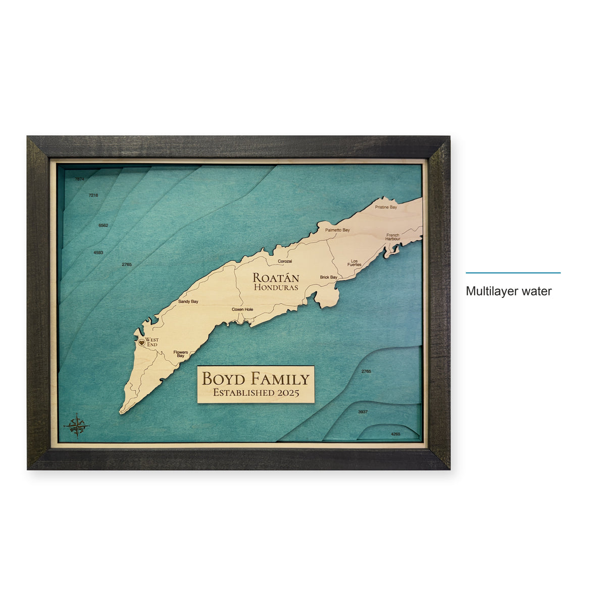 Roatan Honduras Wood Map — style-labeled photo [MC20261007 q0906 ca8aac91a0ed]