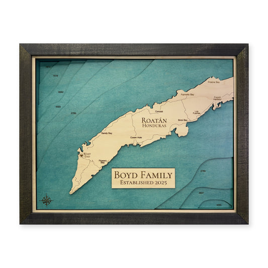Roatan Honduras Wood Map — plain-background photo [MC20261007 q0906 c3cfb3c0de4d]