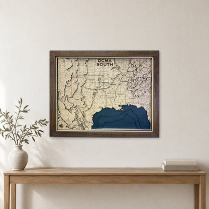 Southern United States Topographic Wood Map — room mockup [MC20261007 q0921 e92b7f5cf2a7]