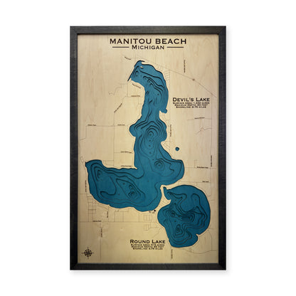 Manitou Beach Devils and Round Lakes Michigan Multilayer Wood Map — plain-background photo [MC20261007 q0924 8ebfd0789d51]