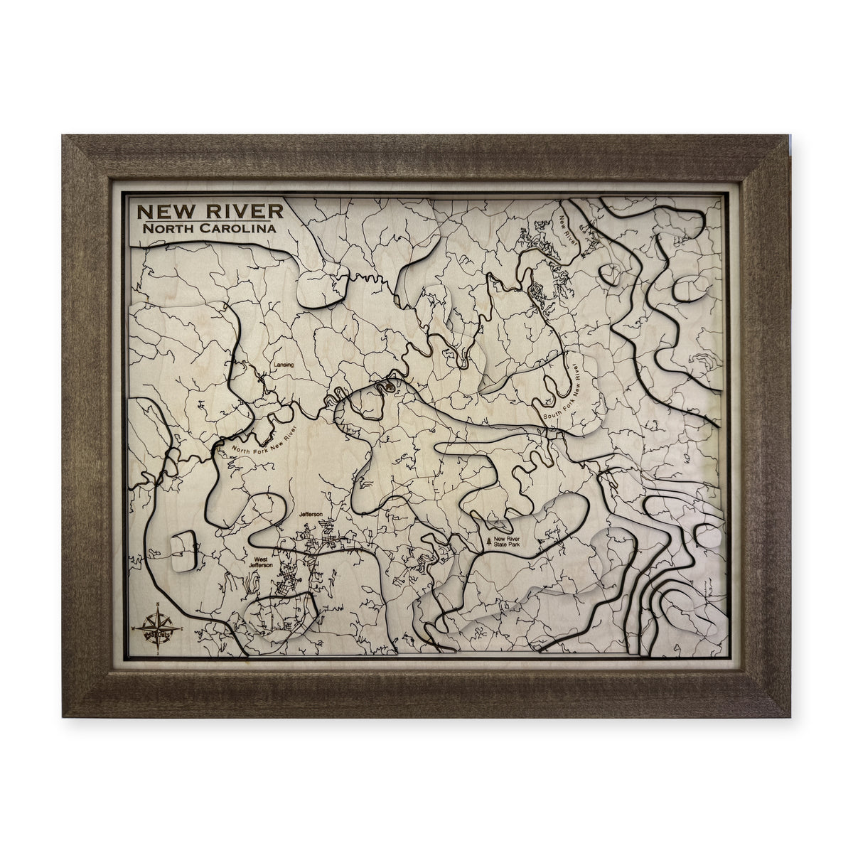 New River North Carolina Topographic Wood Map — plain-background photo [MC20261007 q0993 3d2f964f97b4]