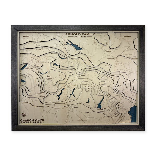 Allgau Alps and Swiss Alps Topographic Wood Map — plain-background photo [MC20261007 q1003 53f5fd3a936a]