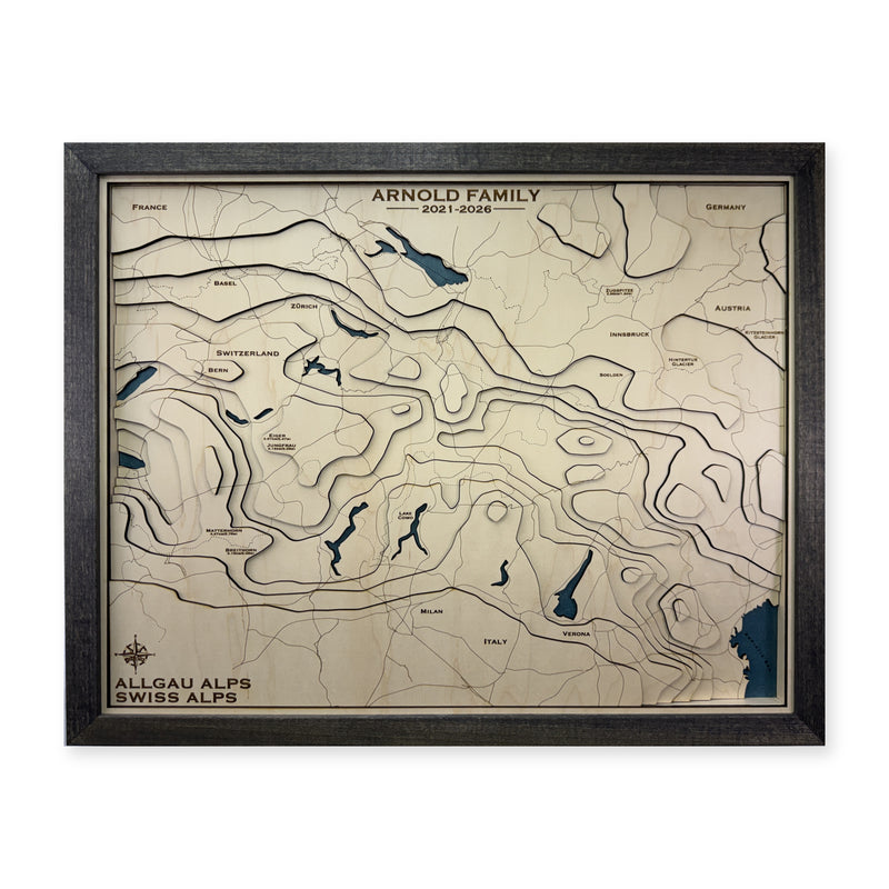 Allgau Alps and Swiss Alps Topographic Wood Map — plain-background photo [MC20261007 q1003 53f5fd3a936a]