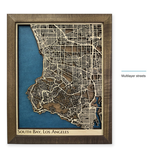 South Bay Los Angeles California Wood City Map — style-labeled photo [MC20261007 q1016 9ed2e0d738c1]