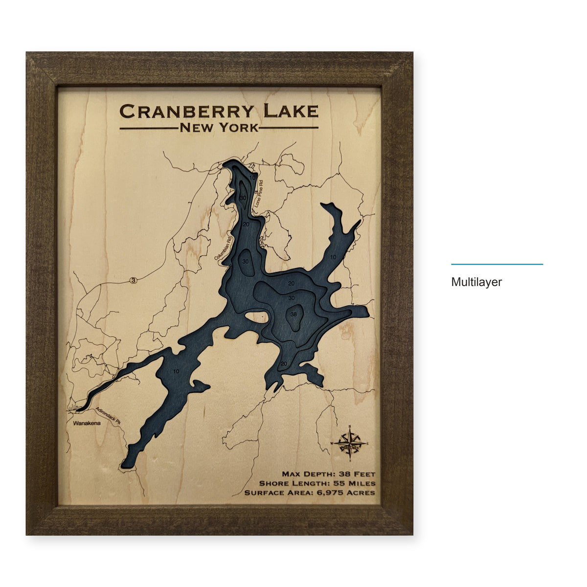 Cranberry Lake New York Multilayer Wood Map — style-labeled photo [MC20261007 q2026 48101e21fb92]
