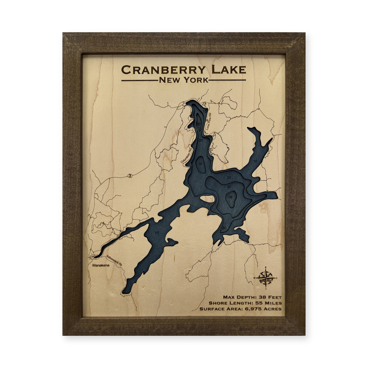 Cranberry Lake New York Multilayer Wood Map — plain-background photo [MC20261007 q2026 d16601531d17]