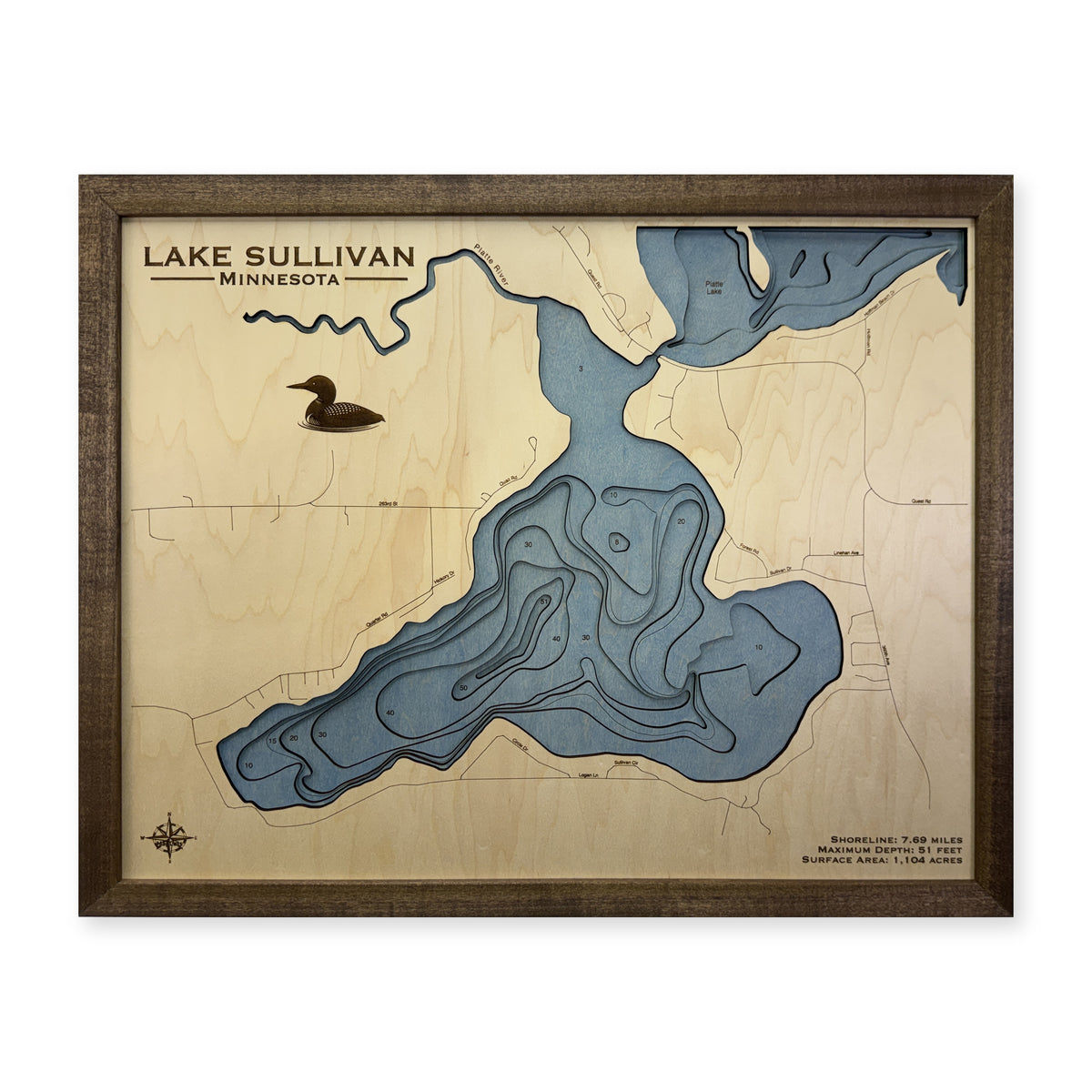 Lake Sullivan Minnesota Multilayer Wood Map — plain-background photo [MC20261007 q2086 77761ae11e1a]