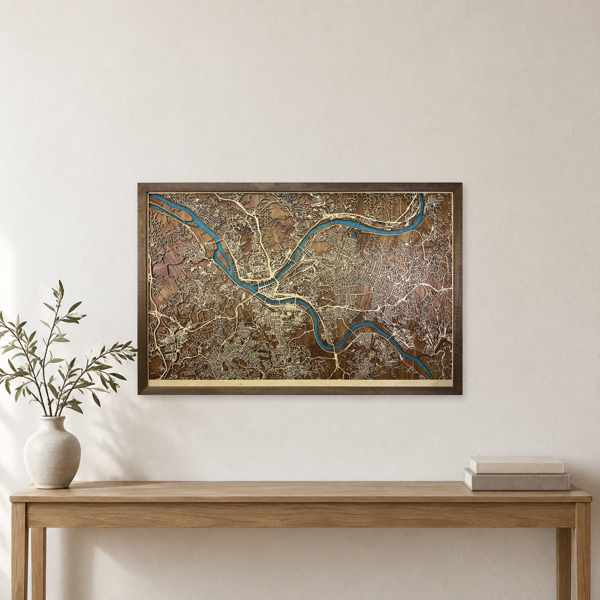 Pittsburgh Pennsylvania Wood City Map — room mockup [MC20261007 q2120 b97de884e128]