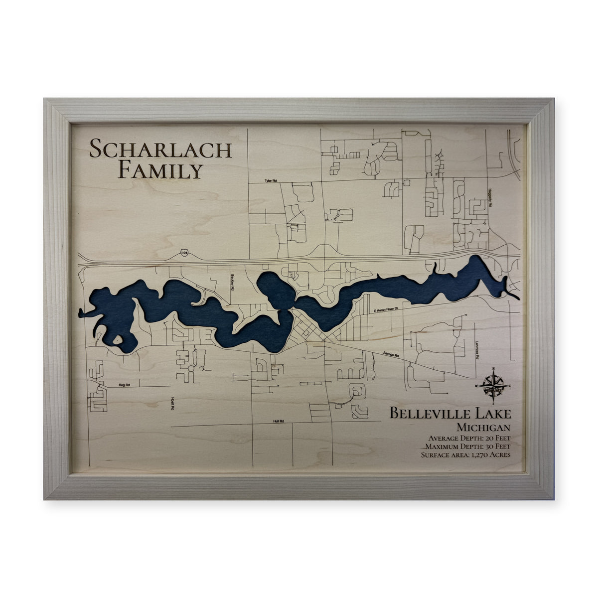 Belleville Lake Michigan Wood Map — plain-background photo [MC20261007 q2176 9c5030130474]