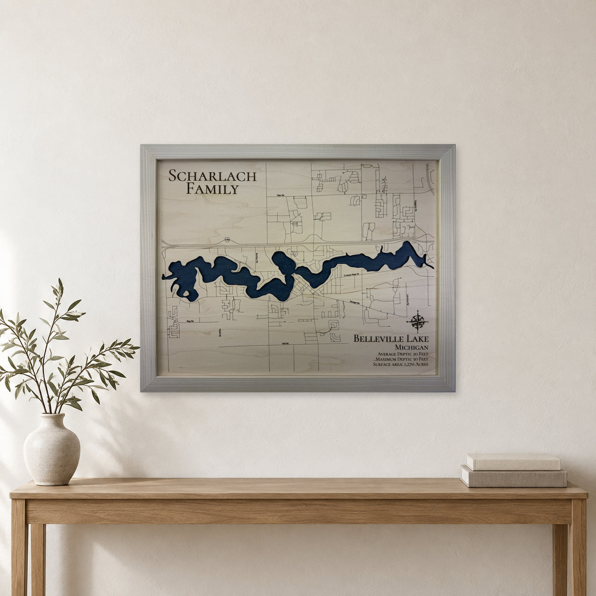 Belleville Lake Michigan Wood Map — room mockup [MC20261007 q2176 d5c029e507f6]