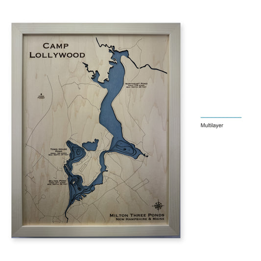 Milton Three Ponds New Hampshire and Maine Multilayer Wood Map — style-labeled photo [MC20261007 q2197 719237d27091]
