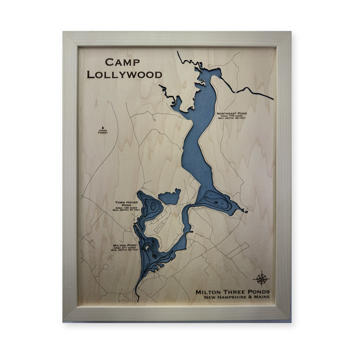 Milton Three Ponds New Hampshire and Maine Multilayer Wood Map — plain-background photo [MC20261007 q2197 f0a0145ffc6d]