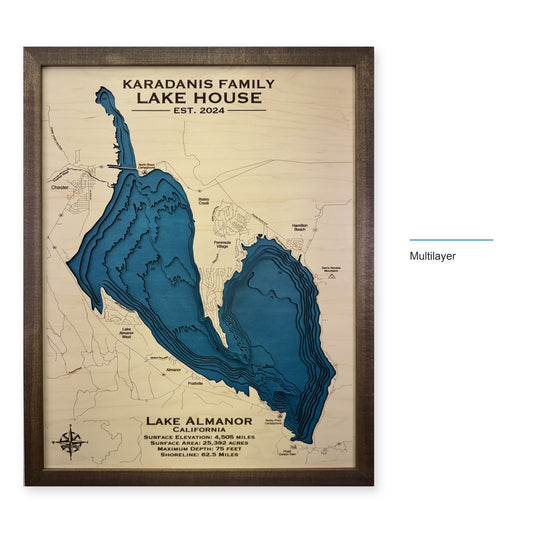 Lake Almanor California Multilayer Wood Map — style-labeled photo [MC20261007 q2201 f151eb4b0066]