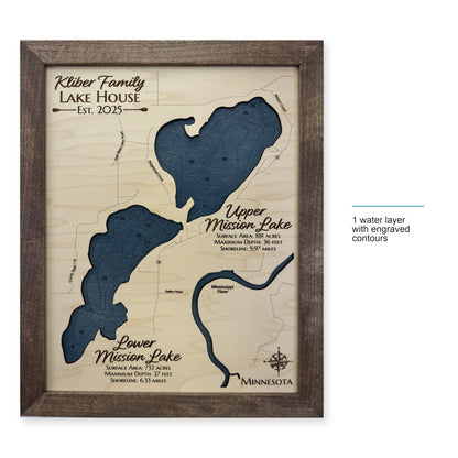 Upper and Lower Mission Lake Minnesota Wood Map — style-labeled photo [MC20261007 q2216 dd88fc3f0685]