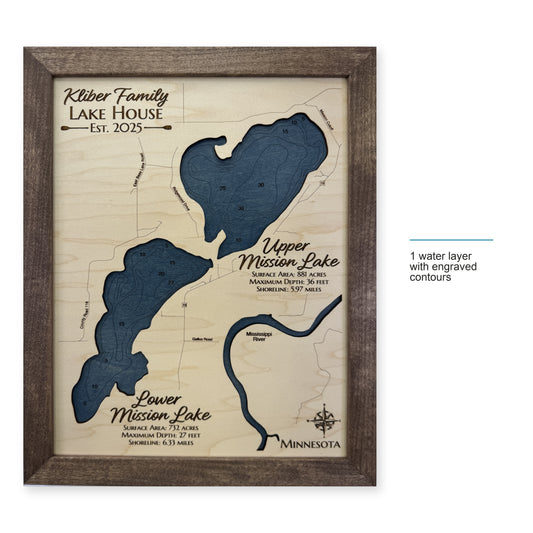 Upper and Lower Mission Lake Minnesota Wood Map — style-labeled photo [MC20261007 q2216 dd88fc3f0685]