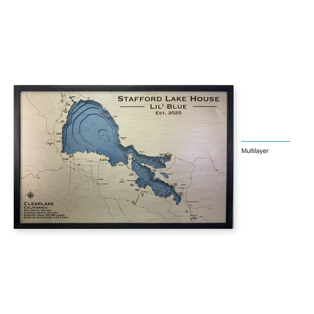 Clear Lake California Multilayer Wood Map — style-labeled photo [MC20261007 q2311 b275c1df199c]