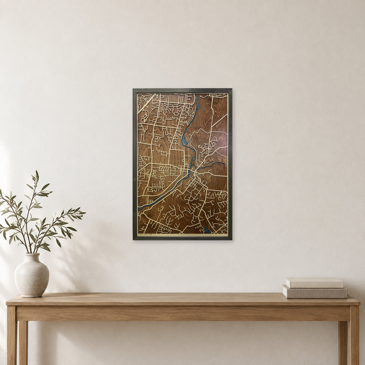 Loveland Ohio Wood City Map — room mockup [MC20261007 q2313 d374ac44d589]
