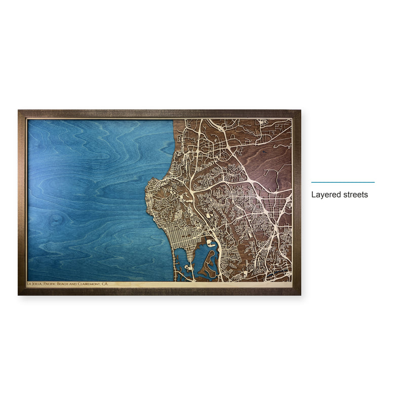 La Jolla Pacific Beach and Clairemont California Wood City Map — style-labeled photo [MC20261007 q2344 f9ee005cac84]