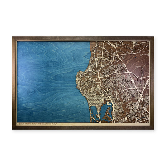 La Jolla Pacific Beach and Clairemont California Wood City Map — plain-background photo [MC20261007 q2344 81b51caa2c53]