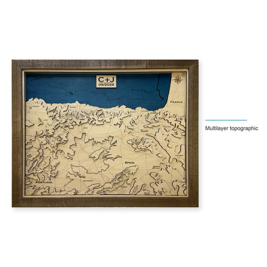 Northern Spain and Portugal Topographic Multilayer Wood Map — style-labeled photo [MC20261007 q2567 65104016bf1a]