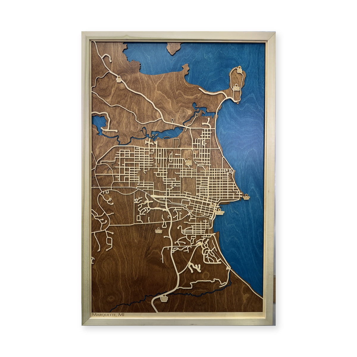 Marquette Michigan Wood City Map — plain-background photo [MC20261007 q2642 0d4c7c08e501]