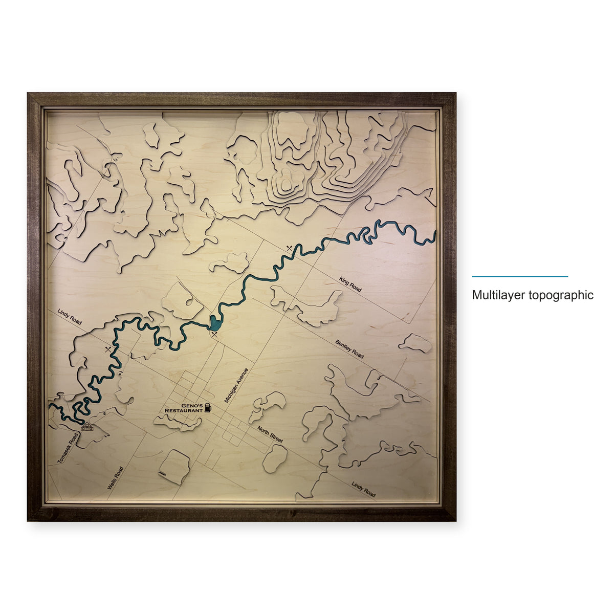 Betsie River Northern Michigan Topographic Multilayer Wood Map — style-labeled photo [MC20261007 q2690 d57d83c92bfb]