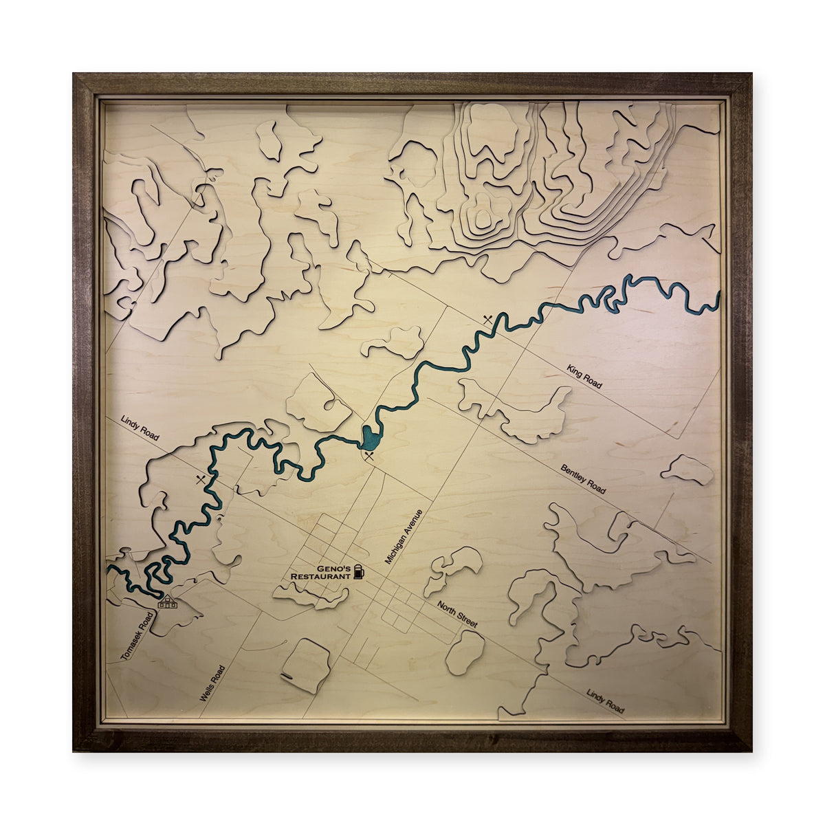Betsie River Northern Michigan Topographic Multilayer Wood Map — plain-background photo [MC20261007 q2690 25755c86f8af]