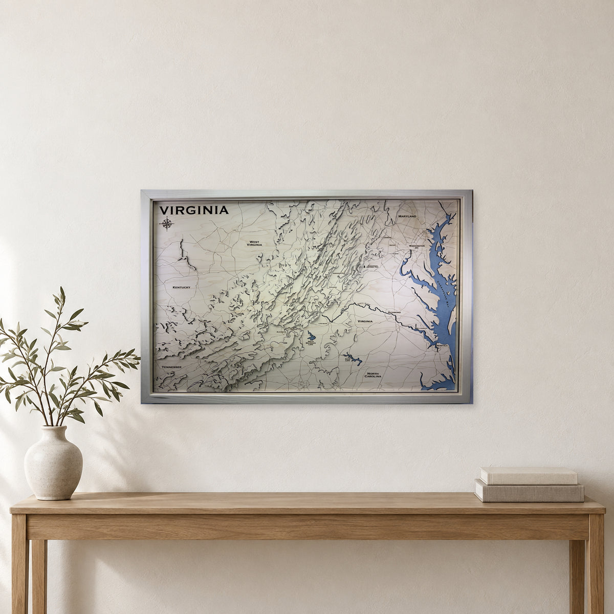 Virginia Topographic Multilayer Wood Map — room mockup [MC20261007 q2803 1a9636913a63]