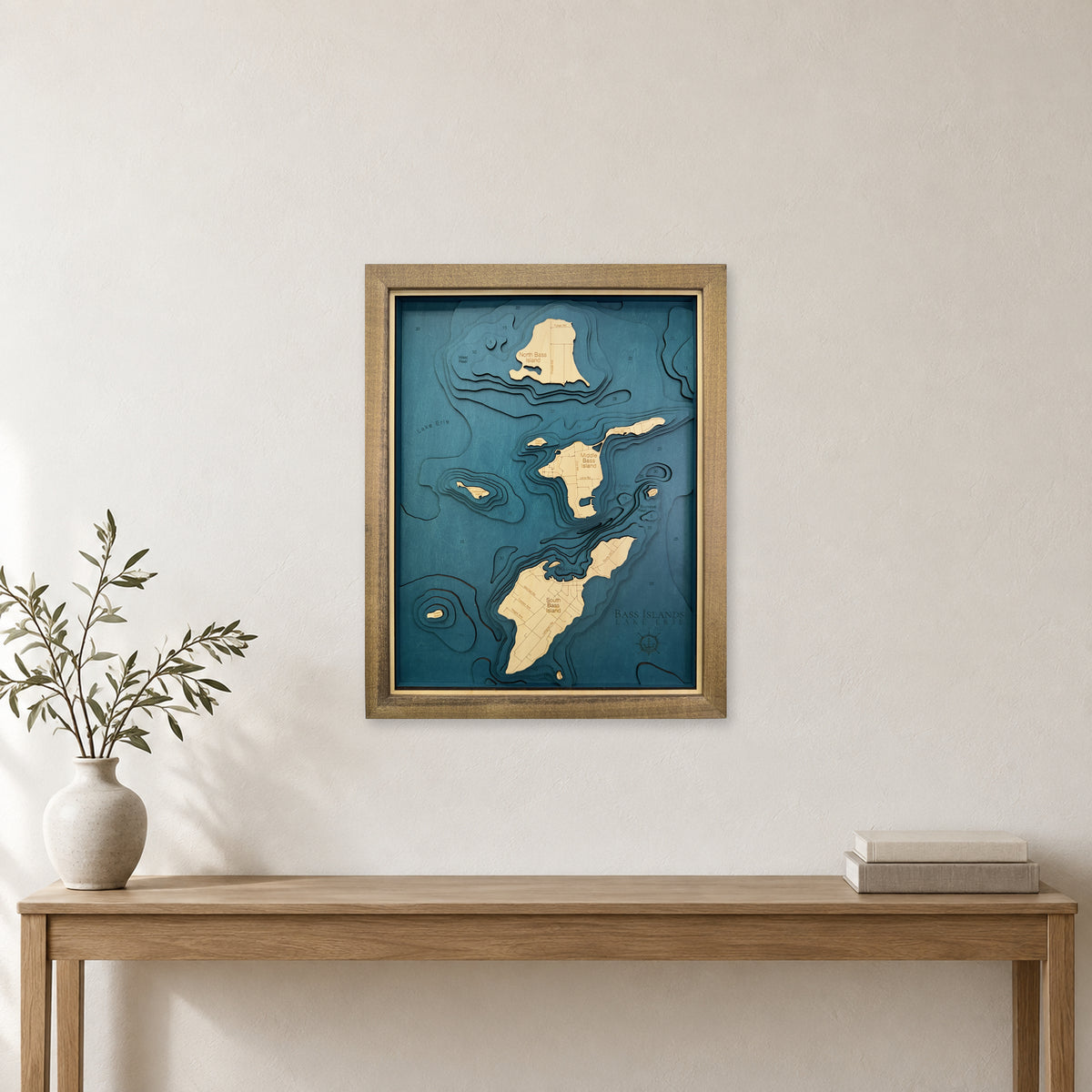 Bass Islands Lake Erie Multilayer Wood Map — room mockup [MC20261007 q2807 5f226be9fc85]