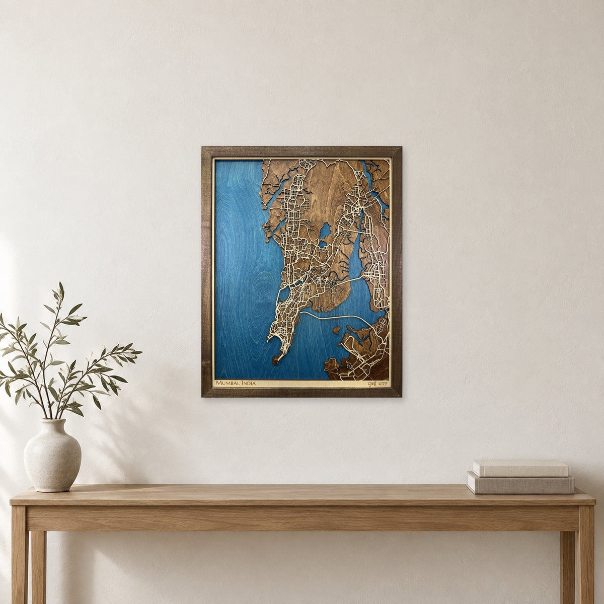 Mumbai India Wood City Map — room mockup [MC20261007 q2832 332d133ff0b4]
