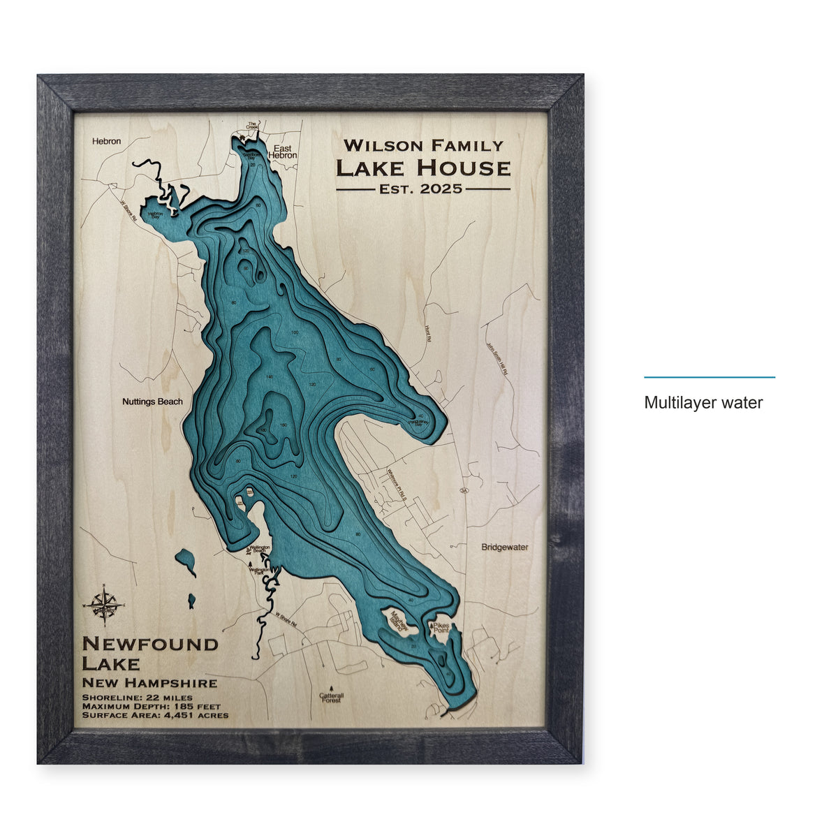 Newfound Lake New Hampshire Multilayer Wood Map — style-labeled photo [MC20261007 q2875 5a0639b33f14]