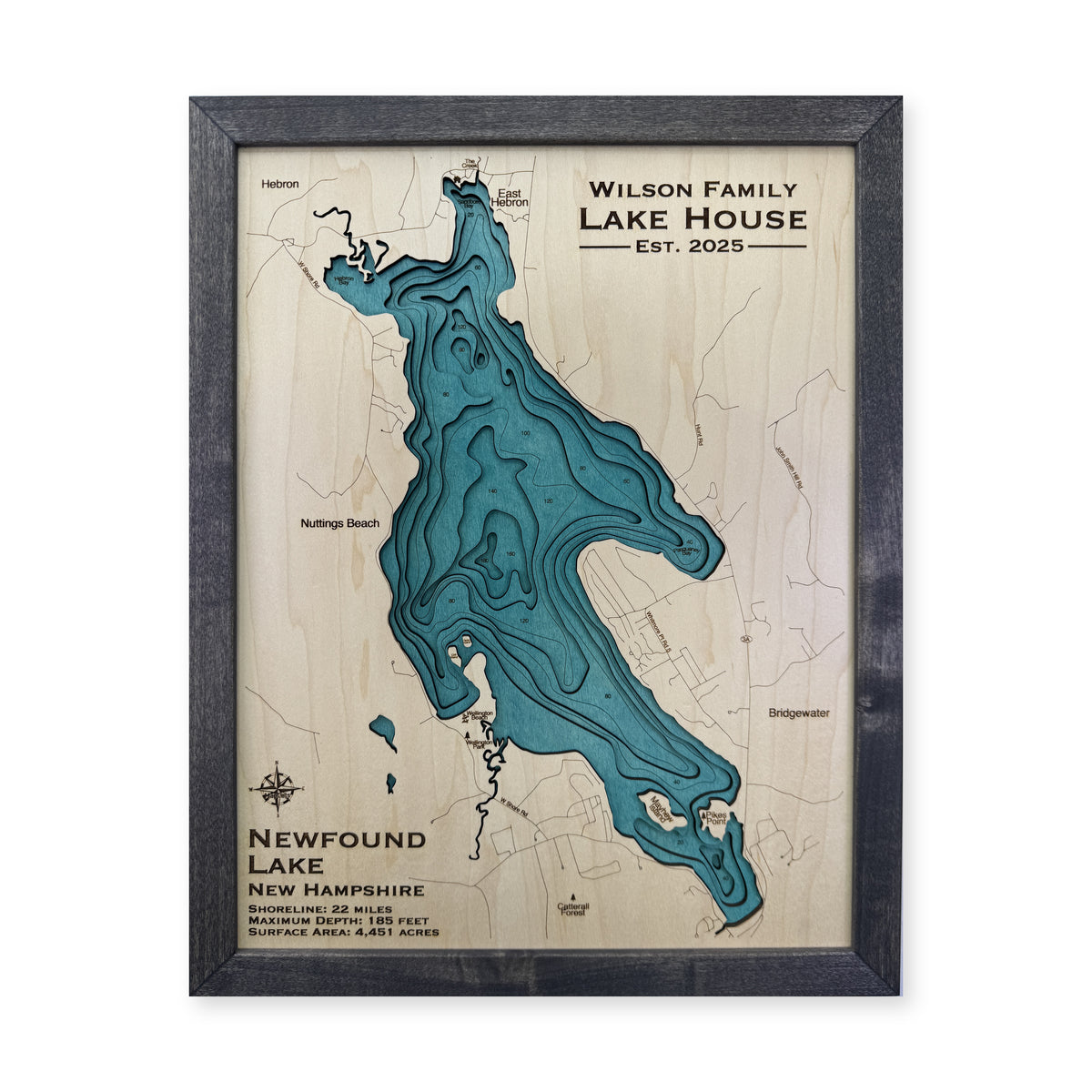 Newfound Lake New Hampshire Multilayer Wood Map — plain-background photo [MC20261007 q2875 bdc37b791235]