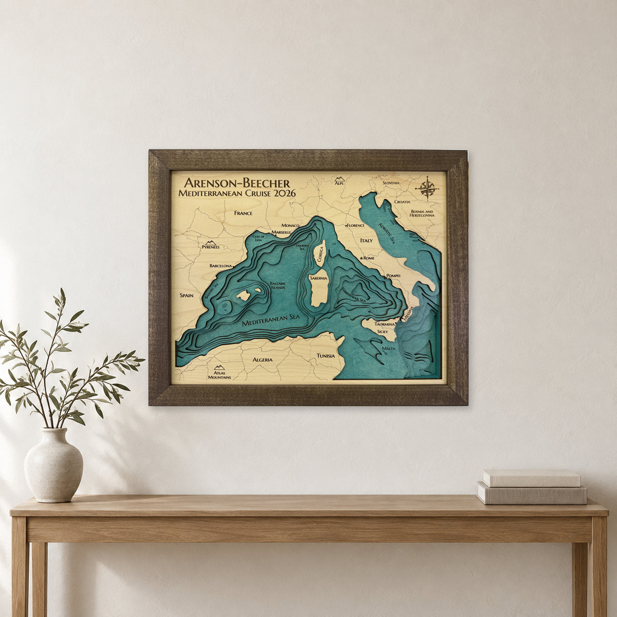 Mediterranean Sea Multilayer Wood Map — room mockup [MC20261007 q2879 9fa2851e891b]