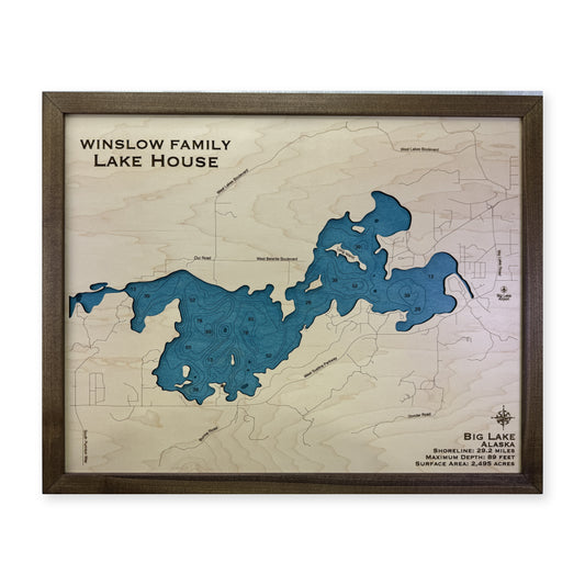 Big Lake Alaska Wood Map — plain-background photo [MC20261007 q2891 501cae463861]