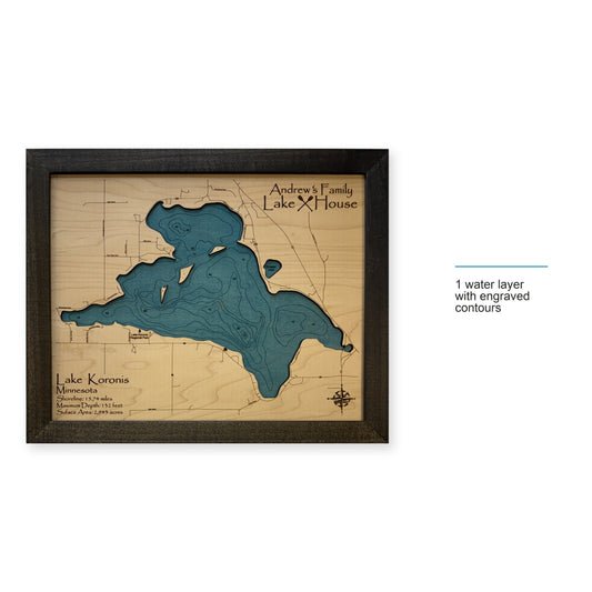 Lake Koronis Minnesota Wood Map — style-labeled photo [MC20261007 q2931 c72042cbe8d8]