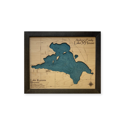 Lake Koronis Minnesota Wood Map — plain-background photo [MC20261007 q2931 f62763a502bc]