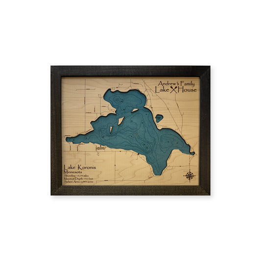Lake Koronis Minnesota Wood Map — plain-background photo [MC20261007 q2931 f62763a502bc]
