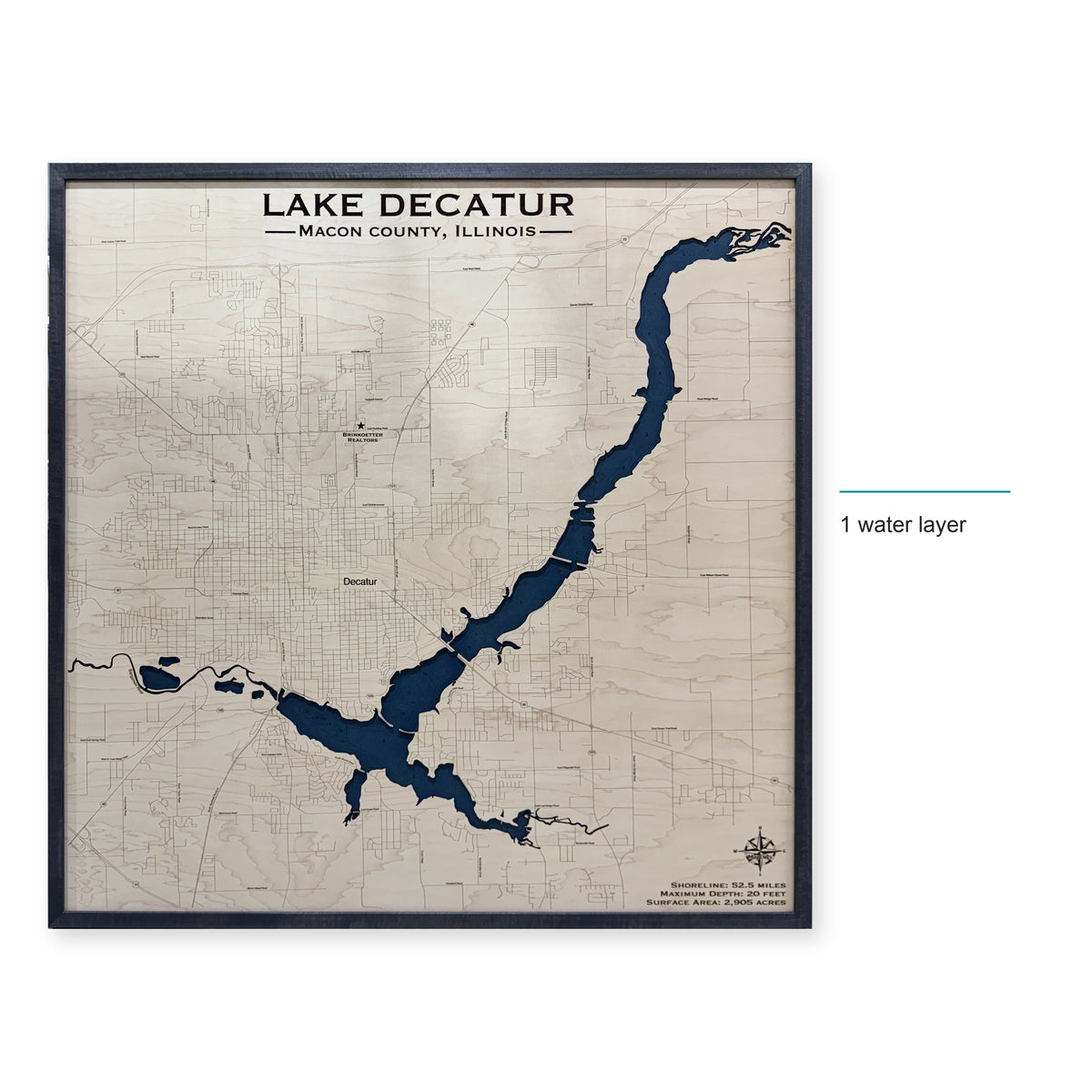 Lake Decatur Macon County Illinois Wood Map — style-labeled photo [MC20261007 q3107 50d3456d6e7a]