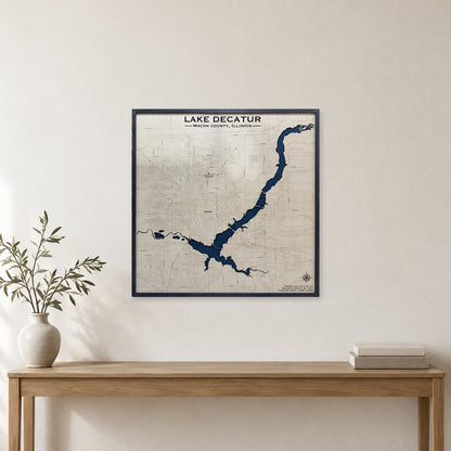 Lake Decatur Macon County Illinois Wood Map — room mockup [MC20261007 q3107 daf9af392e90]