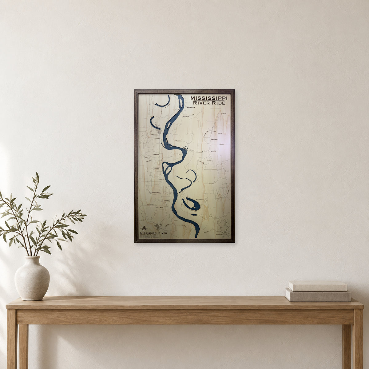 Mississippi River Vicksburg Region Wood Map — room mockup [MC20261007 q3260 b808f29c9a20]