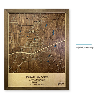 Keene Texas Wood City Map — style-labeled photo [MC20261007 q3306 7d200f88b5ee]