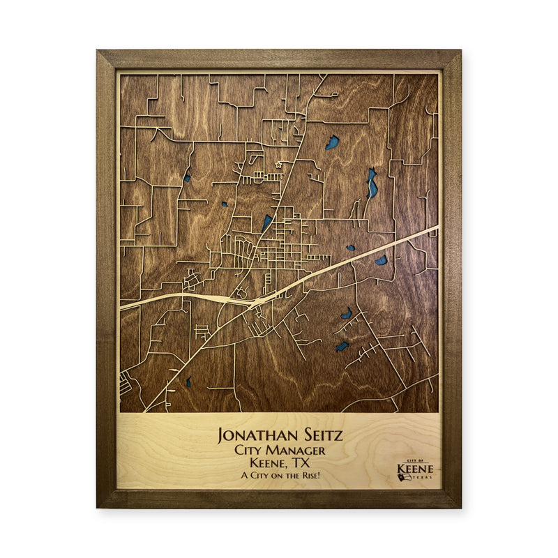 Keene Texas Wood City Map — plain-background photo [MC20261007 q3306 284cc4f76c3e]